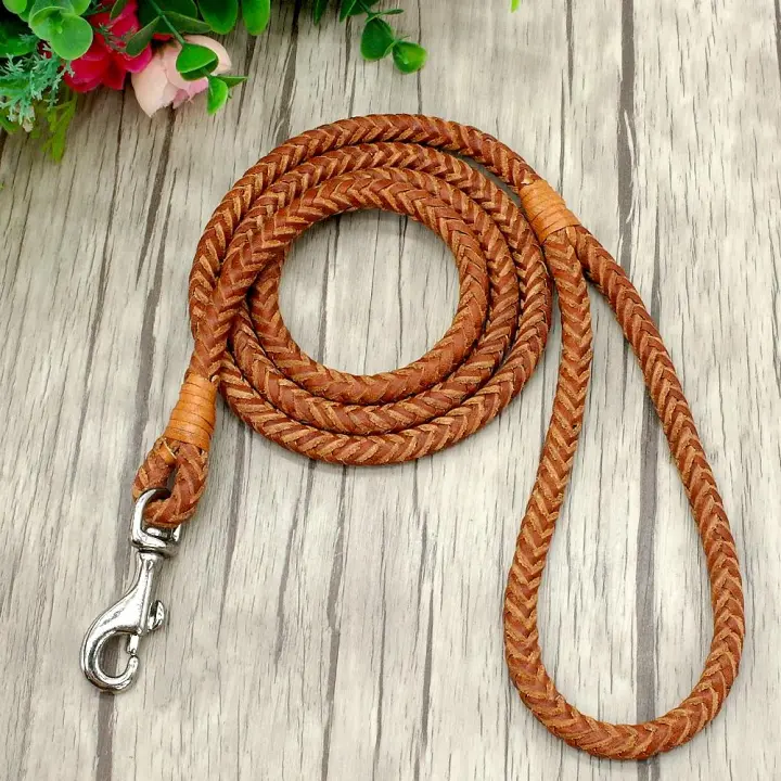 Correa De Cuero Ganchada Para Perros Pequeños Y Medianos Tejida En Nudo Color Marrón 4 Pies Para Caminar Y Jóvenes Gatos - 1