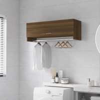 vidaXL Armario de madera contrachapada 100x32,5x35 cm en color Blanco brillante/Marrón roble/Madera antigua y más | almacenamiento funcional diseño moderno para baño dormitorio sala - details 1
