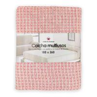 Colcha multiuso 85% algodón reciclado 15% poliéster diseño cuadritos rosa. - details 3