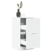 vidaXL Armario botiquín madera de ingeniería 40x41x77,5 cm en color Blanco/Marrón roble/Roble ahumado y más | almacenamiento funcional diseño moderno para baño dormitorio sala - details 0