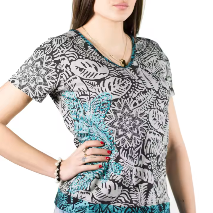 Koroshi Top estampado de flor en foil de algodón de manga corta con escote de pico color cobalto | Estilo y comodidad - 1