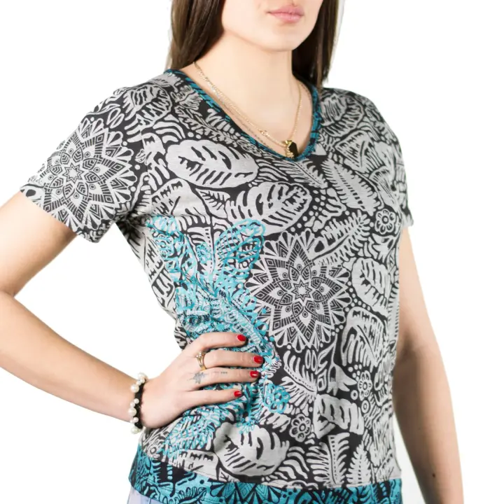 Koroshi Top estampado de flor en foil de algodón de manga corta con escote de pico color cobalto | Estilo y comodidad - 1
