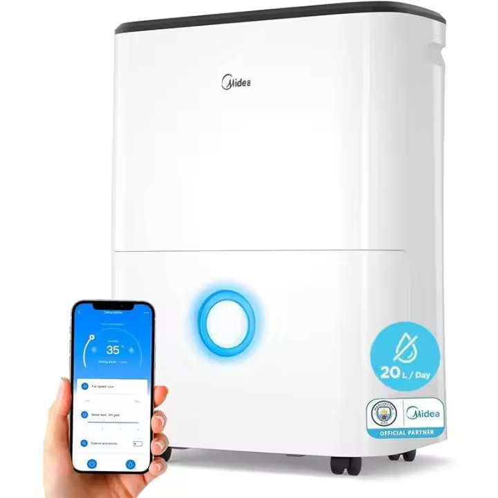 MIDEA Deshumidificador 20L Silencioso hasta 50 m2 / 100 m3 - Deshumificador electrico de humedad 20 litros con depósito extraible - Desumificador pequeño bajo consumo dehumidificador - 1