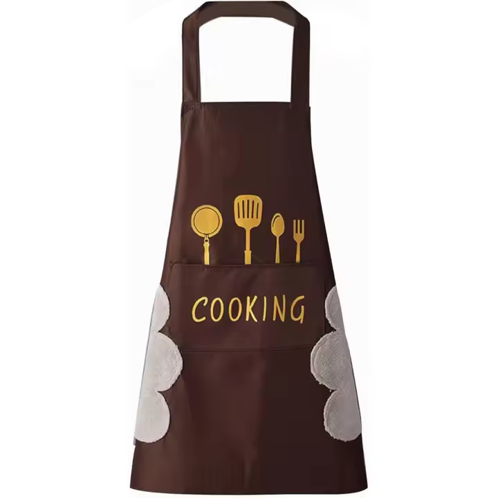 Delantal de cocina para mujer con bolsillos para limpiarse las manos, bolsillo grande, impermeable, para cocinar y hornear, color marrón - 1