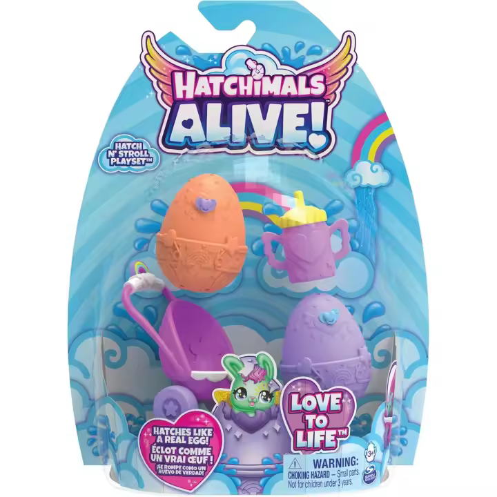 HATCHIMALS Alive -  Pack con dos huevos que eclosionan con agua y cochecito -  Colecciona los  personajes sorpresa de Hatchimals - Divertido Juguetes para niñas y niños mayores  de 3 años - 1