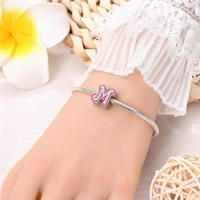 925 Plata Esterlina Romántica Rosa 26 Letras DIY Encantos Bolas Adecuadas Para Pulseras Pandora Joyería Fina Regalo De Cumpleaños - details 17