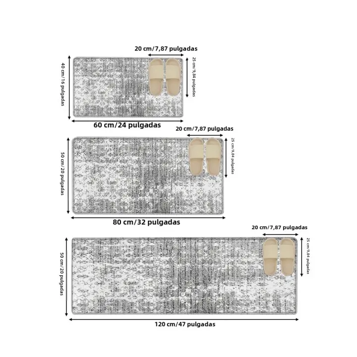 Alfombra De Puerta Para Dormitorio Y Sala De Estar En Gris Y Blanco Impermeable Antideslizante Para Cocina Y Baño Alfombrilla De Piso Interior - 1