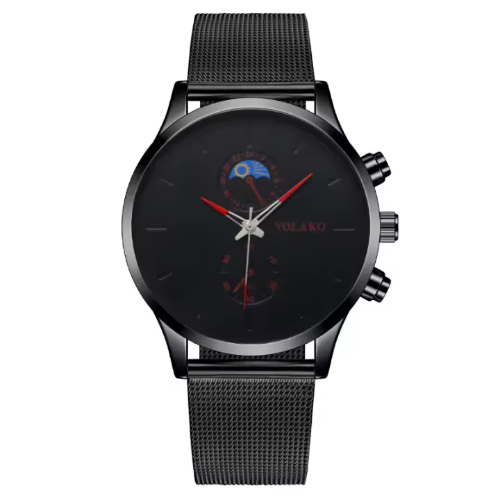 Reloj para hombre con dos subdiales y representación de la luna, disponible en correa de malla italiana o malla, movimiento de cuarzo, un reloj con un diseño único - 1