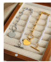 Encanto Pulseras de corazón de amor de acero inoxidable, pulsera con hebilla OT para mujer, cadena de eslabones de muñeca ajustable geométrica Vintage para mujeres y niñas - details 7