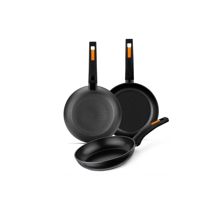 Monix Fuego - Set 3 Sartenes, Lote 20, 24 y 28 cm, Antiadherentes, Aluminio Forjado, Cocina de Inducción, Gas y Vitrocerámica