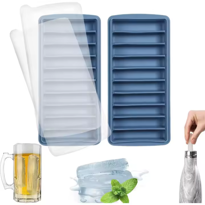 2 Piezas Bandeja para hielo,10palitos, Bandeja Hielo de Silicona Liberación, Banjas de Hielo de silicona with tapas, Certificado LFGB sin BPA, para Whisky Cóceles Agua Cola - 1