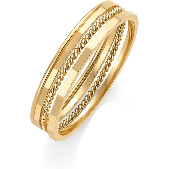Conjunto de anillos finos de cuatro piezas chapados en oro de 14 quilates para Mujer | Paquete de 4 anillos apilables delgados | Bandas apilables minimalistas en oro amarillo - 1
