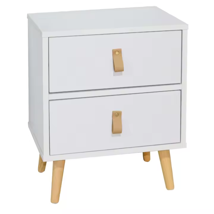 Mesita noche blanca 2 cajones Anzio dormitorio moderna pata madera 50x40x30 cm - 1
