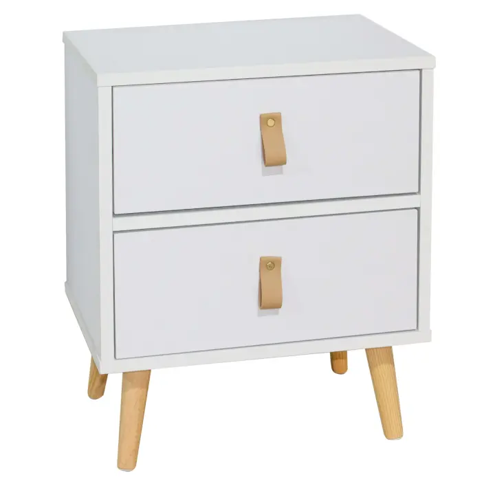Mesita noche blanca 2 cajones Anzio dormitorio moderna pata madera 50x40x30 cm - 1