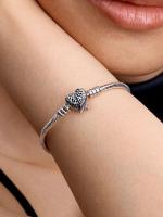Pandora - Pulsera de Cadena de serpiente con Cierres de Alas de corazón - Plata de Ley - details 1