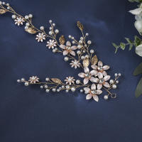 Diadema De Boda Hecha a Mano Con Perlas Y Rhinestones Flor De Metal Hoja Accesorios De Cabello Para Mujer Adorno Florido - details 4