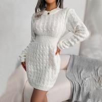 Vestido De Coctel Para Mujer Estilo Casual De Otoño/invierno Cuello Redondo Cintura Alta Abrigo Suéter De Alta Calidad Y Cómodo Vestido Manga Batwing De Polyester Silken Cintura Natural - details 9