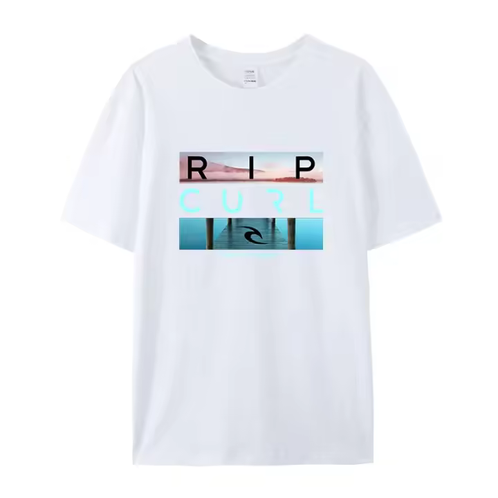 Camiseta Para Hombre 100% Algodón Blanca Estilo Casual Con Logo De Curl Diseño De Verano Transpirable Cuidado Facil - 1