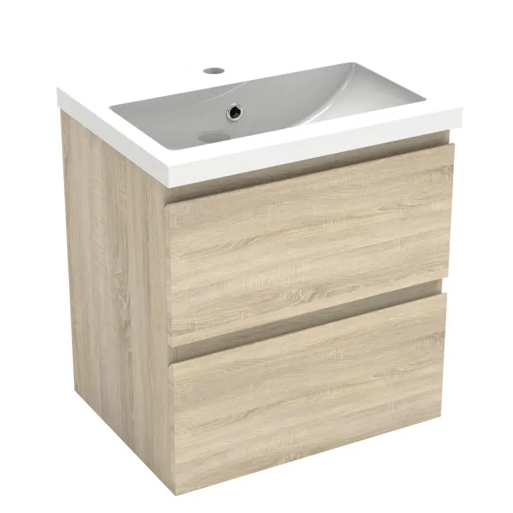 Aica Mueble de baño con lavabo, roble, dos cajones, 50 x 38,5 x 52 cm - 1