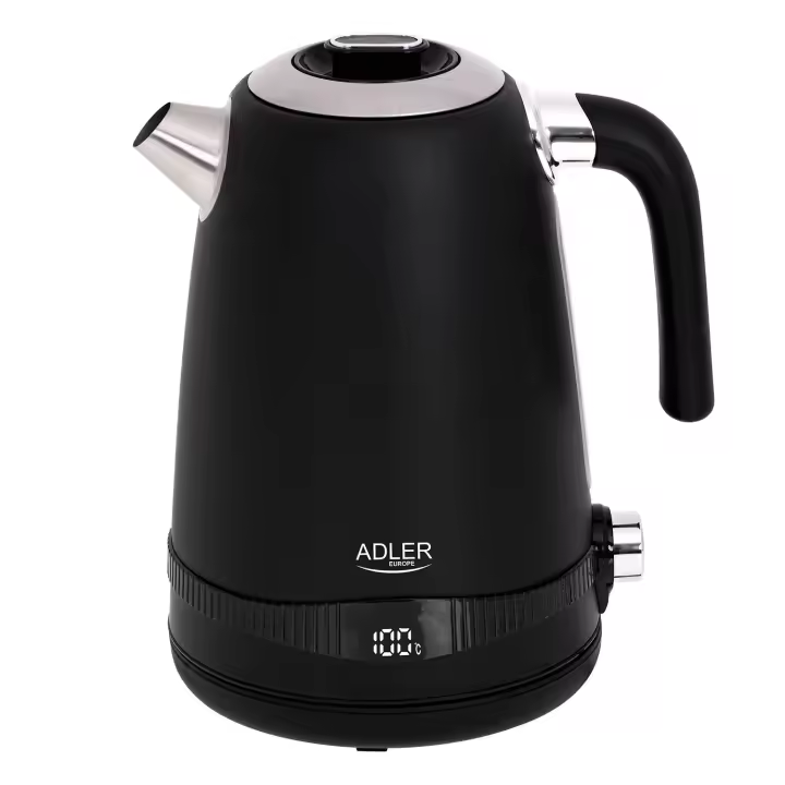 Adler AD1295B Hervidor Agua Eléctrico, Capacidad 1,7L, sin BPA, Control Temperatura, Acero Inox, Inalámbrico, 2200W, Negro - 1