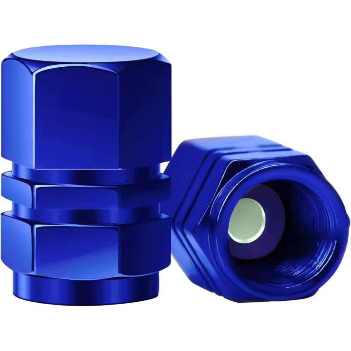 8 paquetes de tapas de válvula de neumático de aluminio con junta, cubiertas de válvula hexagonales universales de repuesto para automóviles, SUV, bicicletas, motocicletas (azul) - 1