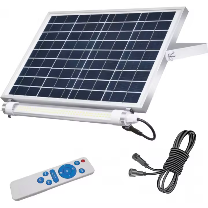 TIENDA EURASIA - Kit Solar Panel Solar y Luz Led Solar T8, Mando Remoto y Cable de Extensión, Impermeable IP65, 5W, 630Lm, 4000K - 1