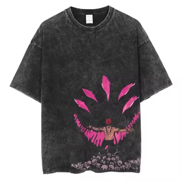 Camiseta Harajuku Japón Anime Streetwear Gráfico Algodón Verano Manga Corta Impresión Jujutsu Kaisen Vintage Lavada Para Hombre - 1
