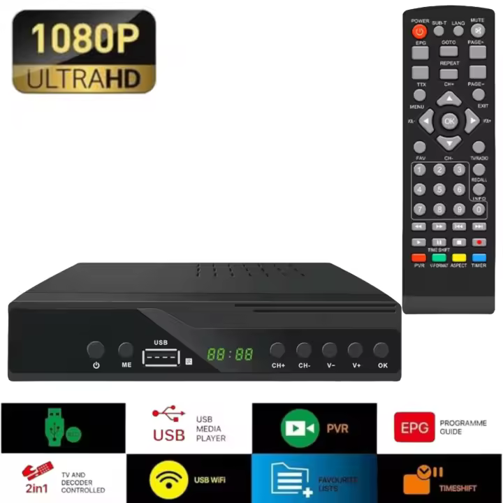 2024 Nueva Version TDT televisión DECODER UHD DVB-T T2 Tuner MPEG-4 2 Nero TDT HD 265 Receptor TDT, Sintonizador Digital Terrestre, decodificador terrestre, Receptor Digital de Alta definición Full HD 1080p/ Dolby/MPEG-2/4, H.264, HD  (TDT-001 1590  D1) - 1