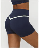 Shorts De Yoga Para Mujer Con Color Contraste Cintura Cruzada Entrenamiento Deporte Bottom V-Shape Shorts De Fitness - details 3
