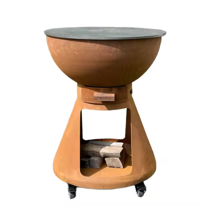 TempoStyle-Wood Barbecue Yucatán | Barbacoa Redonda en Maple Corten, Madera y Carbón vegetal | Parrilla de exterior y Jardín con Parrilla de Cocina Maple inoxidable 316 sp.1cm (Corten) - 1