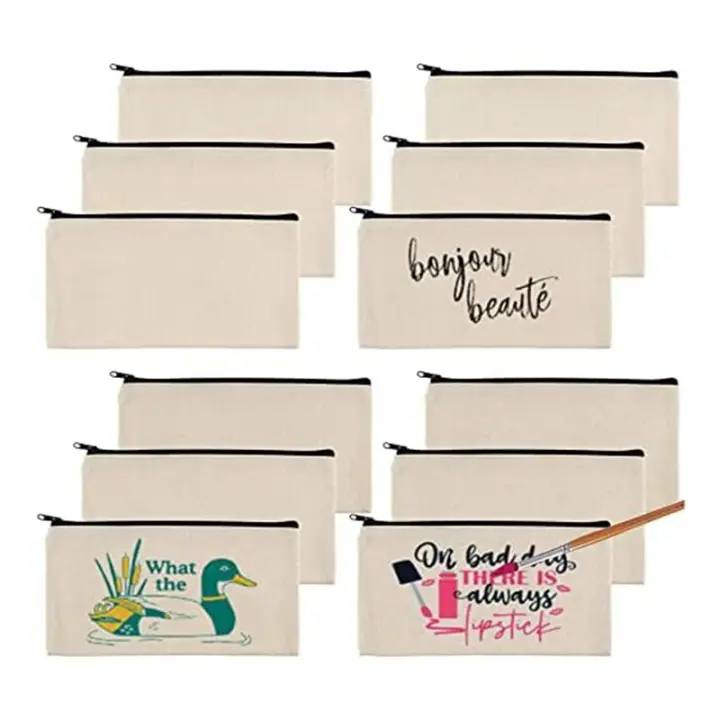 Bolsas de lona lisas con cremallera, estuche para lápices, maquillaje, organizador para pintar, escuela, 12 piezas - 1