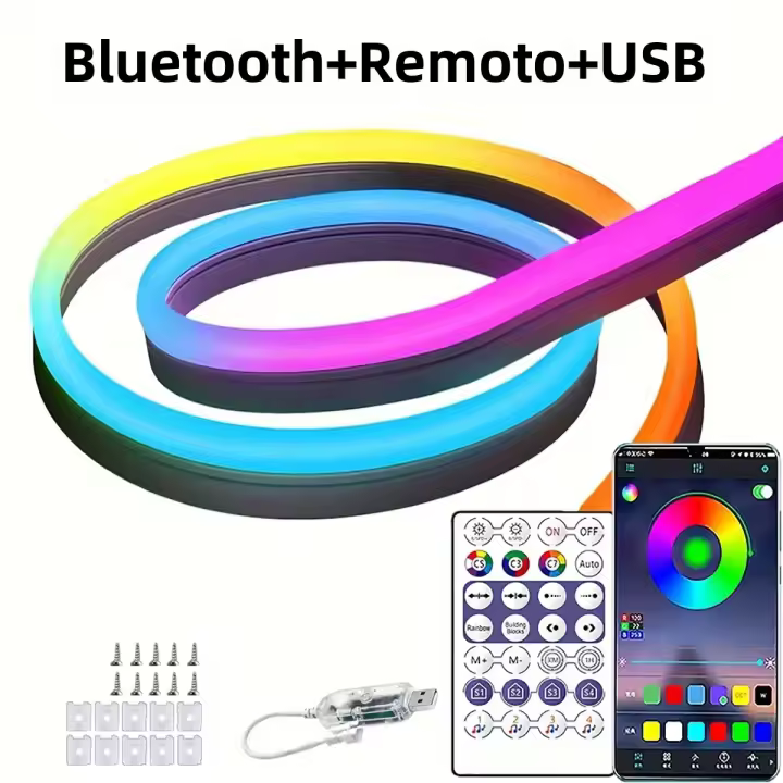 Tira De Luces LED RGBIC USB Para Juegos Con Retroiluminación Y Sincronización De Música Bluetooth F Flexible Y Neón Para El Dormitorio - 1