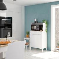 Meimon Mueble auxiliar de cocina 2 puertas y 1 cajón con hueco para microondas, estante interior, guías metálicas, patas aluminio blanco, tiradores ABS, tablero melaminizado TIPO E1, color Blanco Artik y Roble Canadian, medidas 126x72x40 cm, soporte 30 kg - details 2