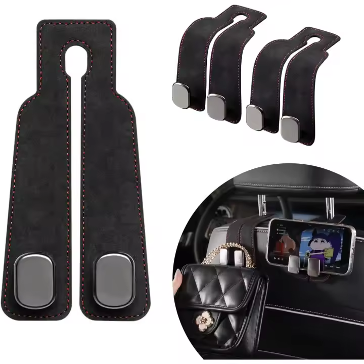 2 Ganchos Dobles para el respaldo del asiento del coche, múltiples para reposacabezas (Negro) - 1
