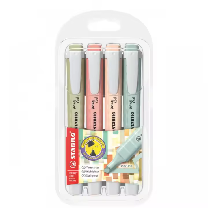 STABILO - Fluorescente pastel swing cool NatureCOLORS, Estuche de 4 colores 275/4-09 - 1