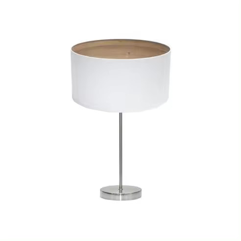 FABRILAMP Lámpara de Mesa Sobremesa Tatiana 1xe27 Niquel/blanco-madera Clara 63x30x30 Cm - Diseño Moderno - 1