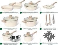 Just Perfecto Juego de Ollas y Sartenes Cocina Antiadherentes 21 Piezas, Barería de Cocina Antiadherentes Aluminio, para Todas Las Cocinas, Included Inducción, Ollas Cocina with Tapas (21 Pcs Biege) - details 3