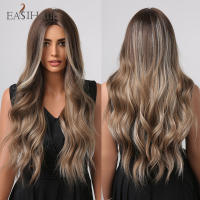Pelucas Sintéticas Largas De Ombre Marrón Rubia Con Franja Para Mujeres Afro Peluca Cacheada Resistente Al Calor Para Uso Diario Cosplay - details 15