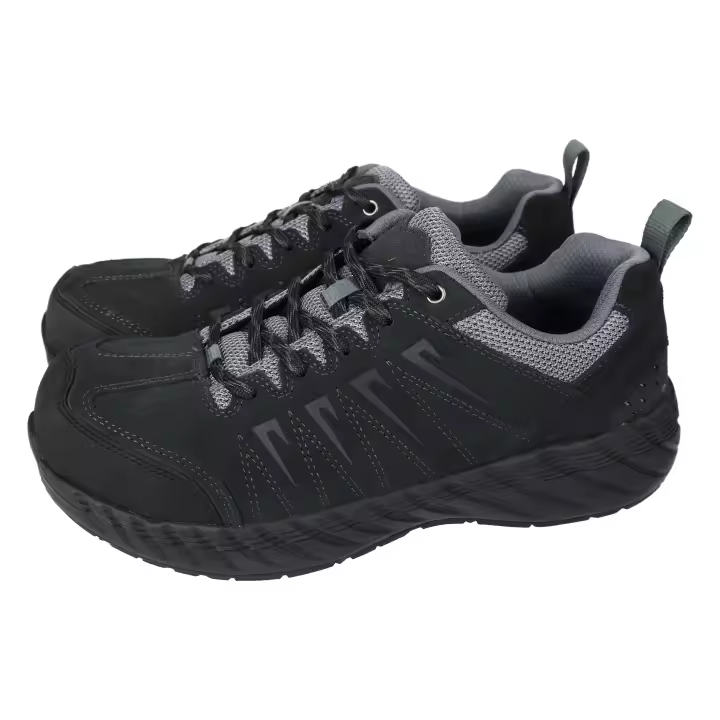 Deportivos marca DEMAX para hombre en color negro. Deportivas ultra resistentes para hombres, color negro, cierre de cordones, punta de metal, plantilla extraible y piso de goma antideslizante - 1