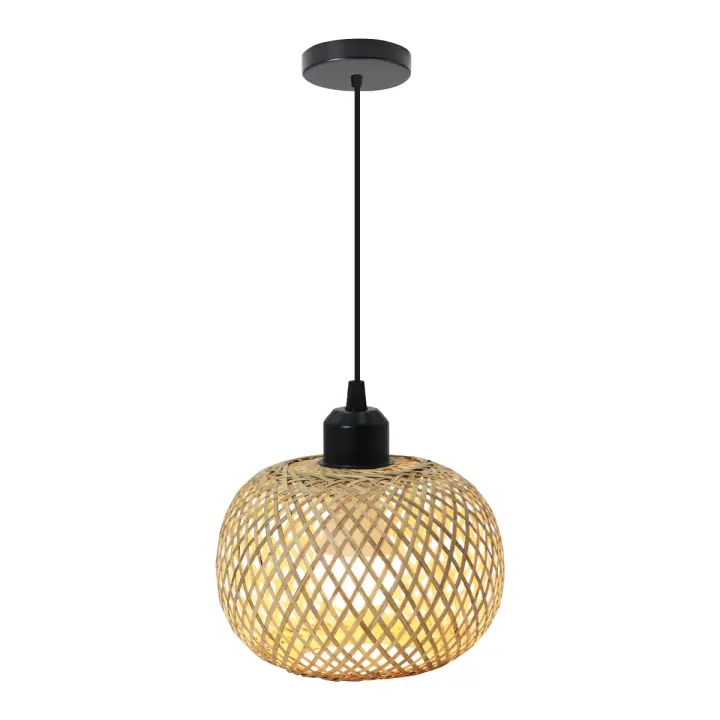 Lámpara Colgante De Bambú Natural Estilo Rattan E27 Para Decoración De Café Restaurante Y Sala De Estar Técnica De Tejido a Mano - 1