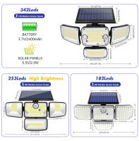 Lámpara Solar Exterior Con Sensor De Movimiento 342/253/182 LED Luz De Seguridad Impermeable Con 3 Modos Faro De Inundación De Pared - details 3