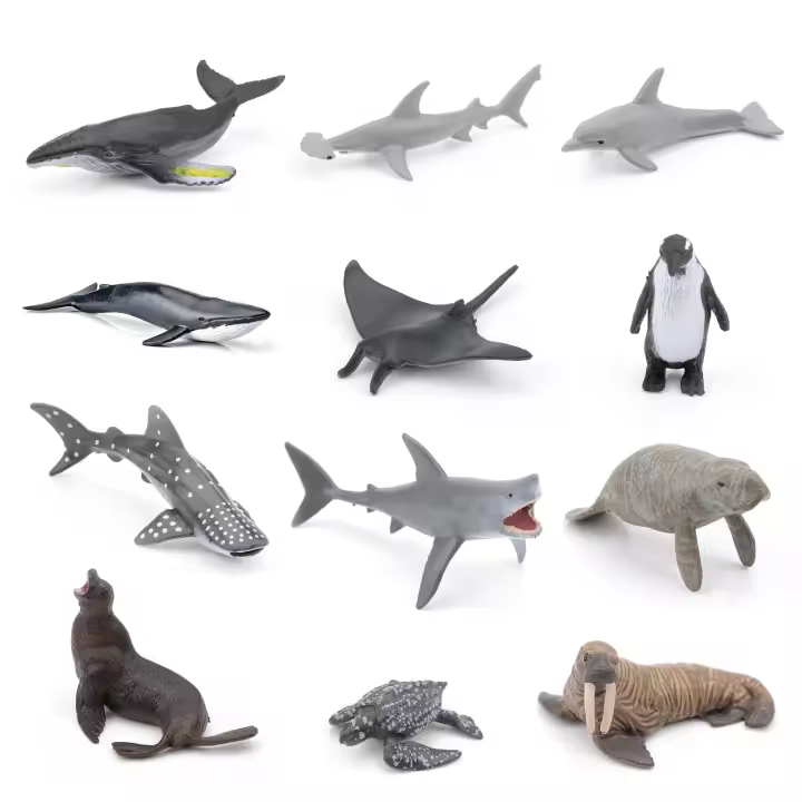 Modelos Decorativos De Animales Marinos Simulados 12 Piezas Incluyen Mantas Tiburones Blancos Walruses Ballenas Jorobadas Manaties Y Pingüinos Para Jardín - 1