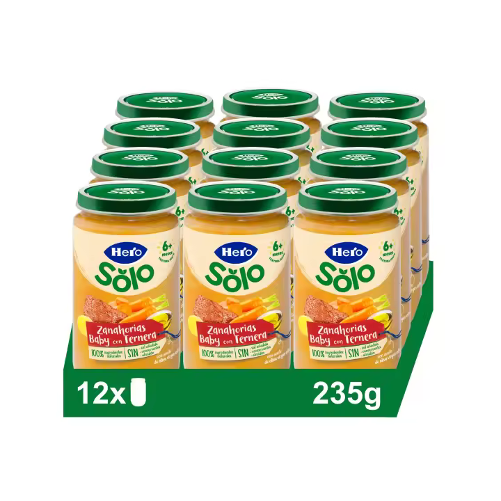 Hero Baby Pack de Tarritos de Zanahorias con Arroz en Caldito de Pollo. Para Bebés de a partir de 6 meses. Pack 12x235gr - 1