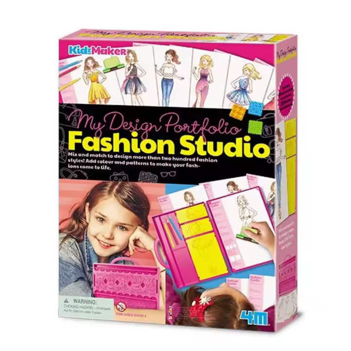 Estudio de moda, dibuja tus diseños con las placas para colcar, lapices, cera y hojas de papel. 27,5x20,5x5,5cm (Hape Y304720) - 1