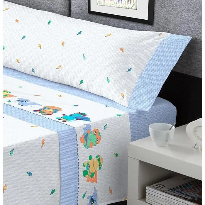 DECASATEXTIL - Juego de sábanas Infantil 90x190 – Algodon/Poliester- 3 Piezas -Sabanas Infantiles Cama 90 para niños y niñas con diseños Divertidos (Heroes Azul) - 1