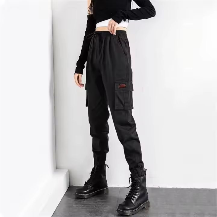 Pantalones De Cargo Negros Para Mujer High Waist Estilo Hip Hop Jogger Pantalones Punk Coreanos Capri De Calle Divertidos Talla Regular - 1