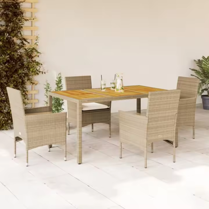 vidaXL Set de comedor jardín 5 pzas con cojines ratán PE acacia beige - 1