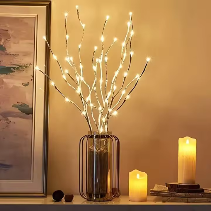 Rama De Birch Blanca Con Luces LED Artificial Decorativo Para Fiesta De Cumpleaños Boda Decoración De Hogar Piloto Incluido Fuente De Alimentación Batería - 1