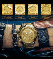Reloj De Pulsera De Lujo Para Hombre WWOOR 2024 Marca Top Cronógrafo Dorado Grande Reloj De Pulsera De Acero Inoxidable Resistente Al Agua Y Al Choque Con Manos Luminosas Y Marcadores Arábigos - details 5