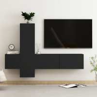 vidaXL Set de muebles de salón TV 3 piezas madera de ingeniería en color Blanco/Roble Sonoma/Negro y más | almacenamiento funcional diseño moderno para baño dormitorio sala - details 2